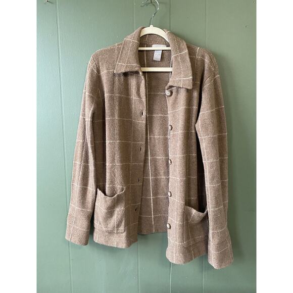 100% Lambswool Womens Size Small Tan Casual Cardigan Grandma Core Preppy Office - Picture 9 of 9
